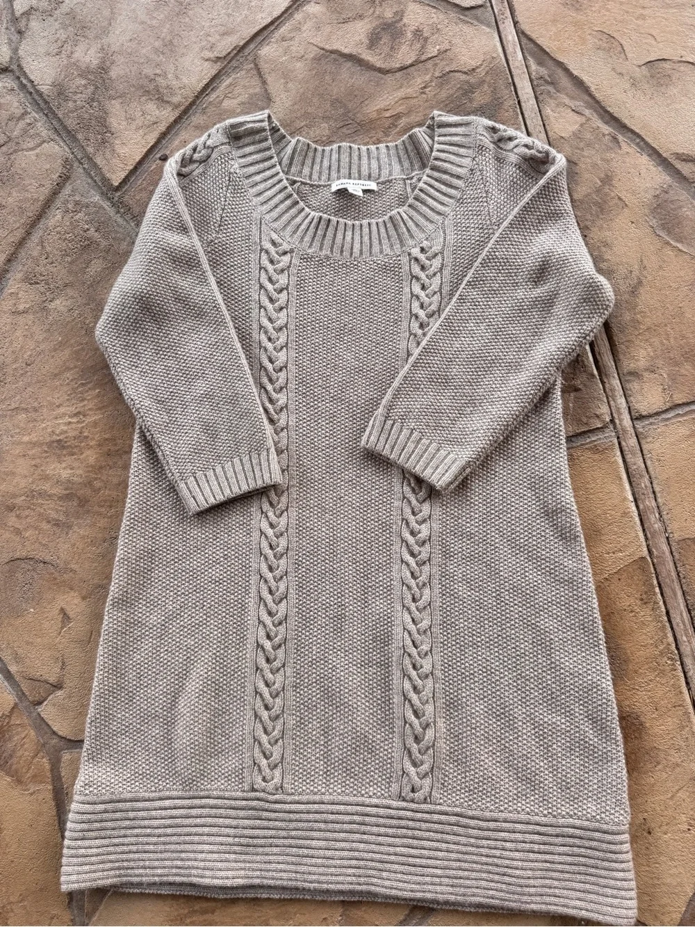 Banana Republic Cable Knit Sweater Dress XL Taupe Lambswool Cashmere Blend